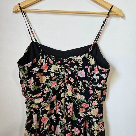EUC FOREVER 21 FLORAL SPAGHETTI STRAP MIDI DRESS RUCHED RUFFLED SIZE LARGE - Picture 3 of 14